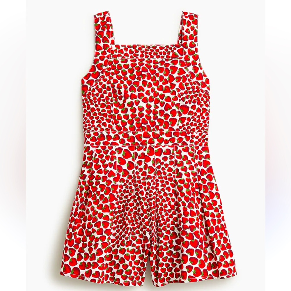 J. Crew Crewcuts Kids Pleated Romper with Red Strawberry Print Size 7